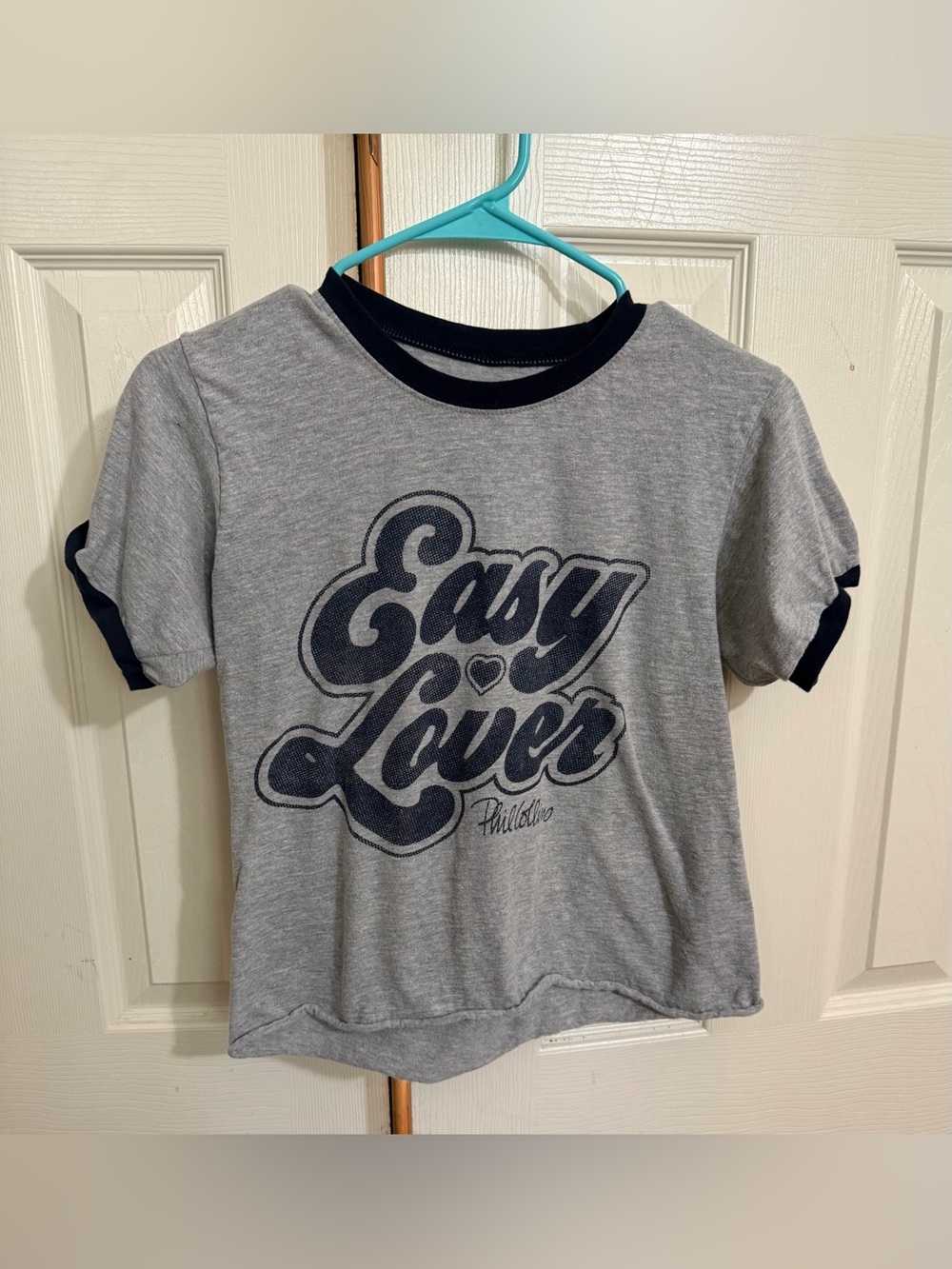 Phil Collins Easy Lover Ringer Band Tee Gray Navy Small